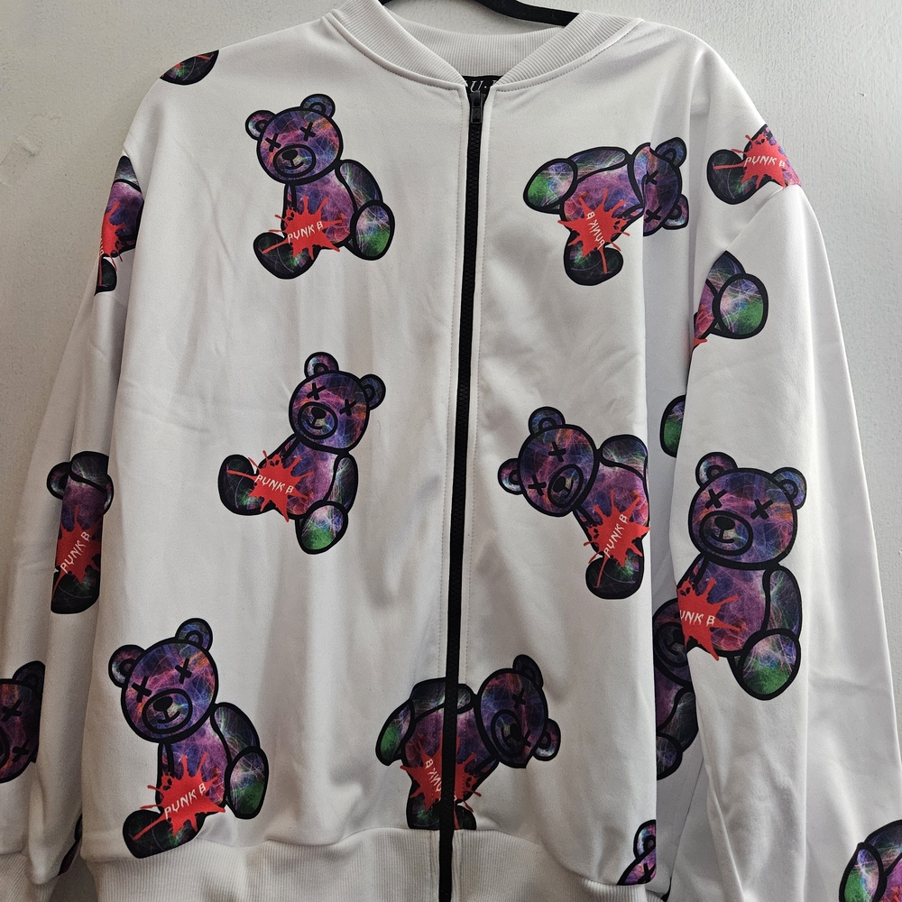 White Jacket with Colorful Bear Print